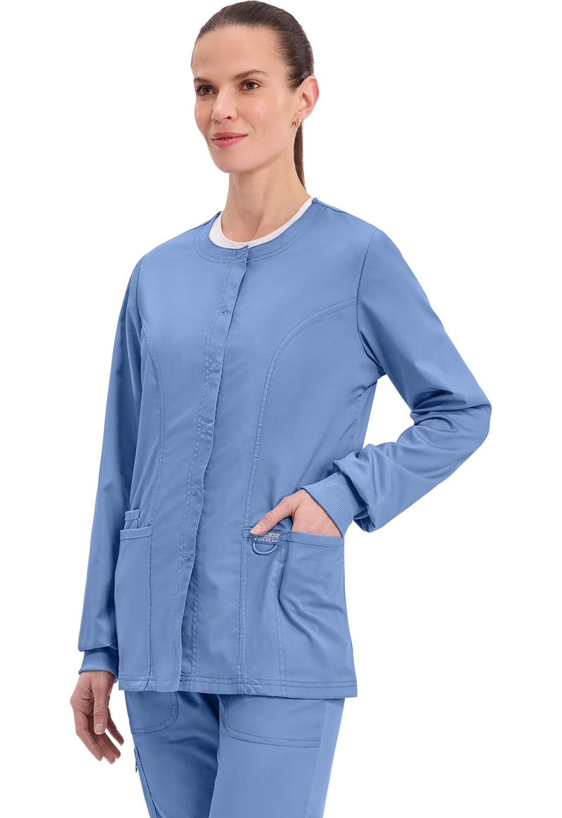 Cherokee Women's Snap Front Warm-up Jacket, Ciel, Medium - Image 3